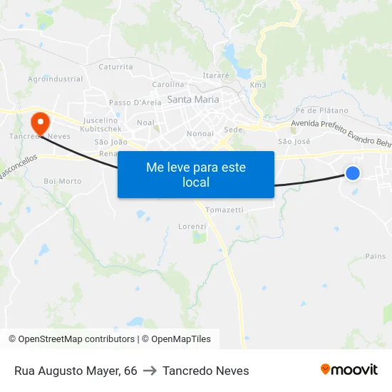 Rua Augusto Mayer, 66 to Tancredo Neves map
