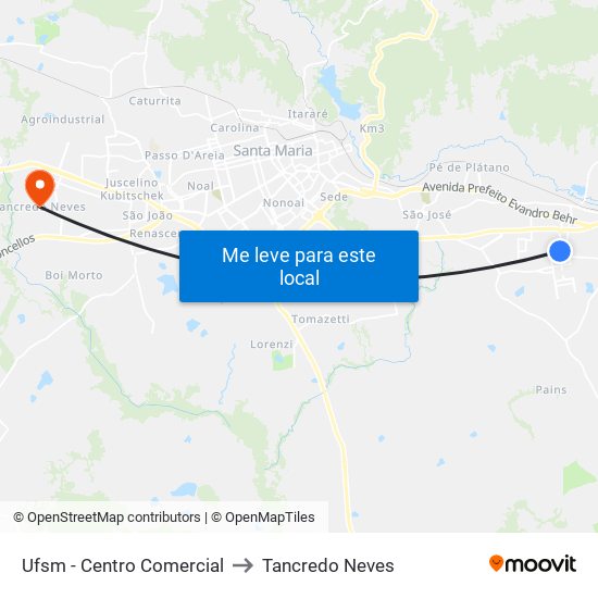 Ufsm - Centro Comercial to Tancredo Neves map