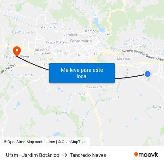 Ufsm - Jardim Botânico to Tancredo Neves map