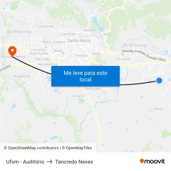 Ufsm - Auditório to Tancredo Neves map