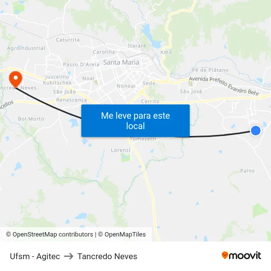 Ufsm - Agitec to Tancredo Neves map
