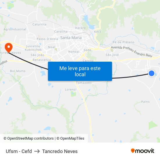 Ufsm - Cefd to Tancredo Neves map