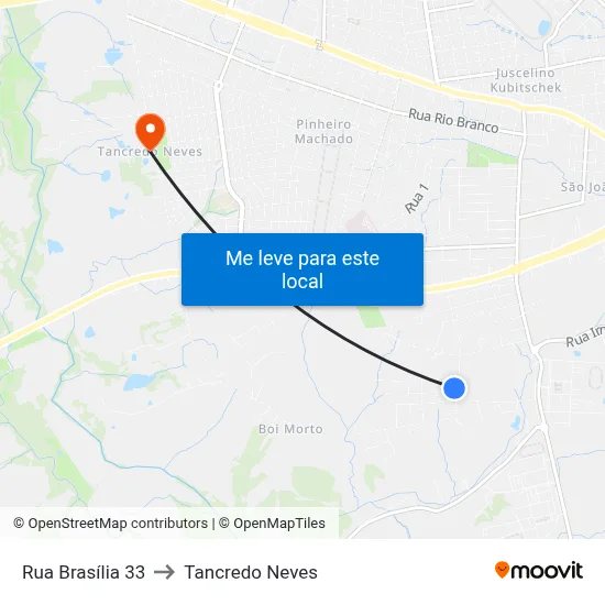 Rua Brasília 33 to Tancredo Neves map