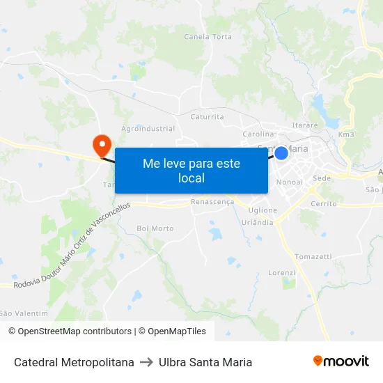 Catedral Metropolitana to Ulbra Santa Maria map