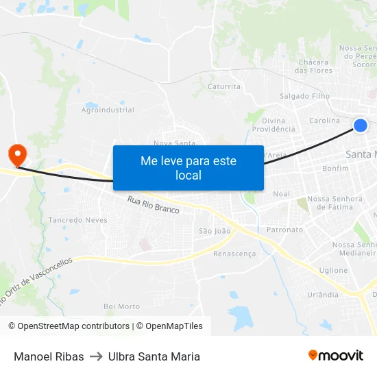 Manoel Ribas to Ulbra Santa Maria map