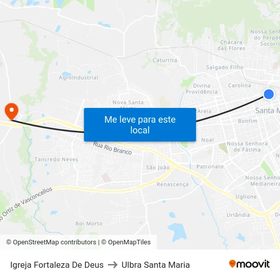 Igreja Fortaleza De Deus to Ulbra Santa Maria map