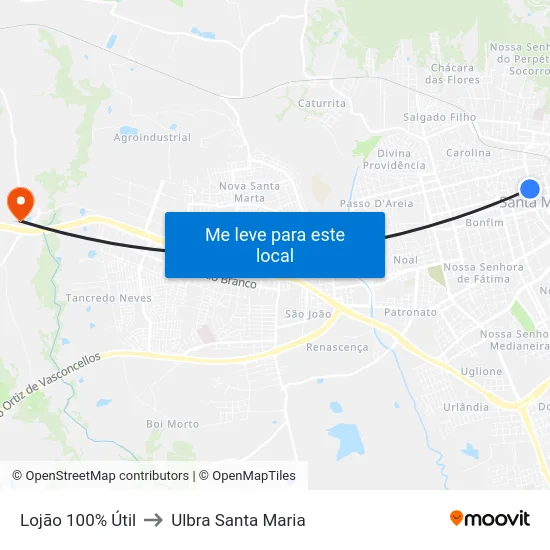 Lojão 100% Útil to Ulbra Santa Maria map