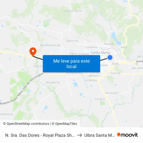 N. Sra. Das Dores - Royal Plaza Shopping to Ulbra Santa Maria map