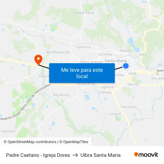 Padre Caetano - Igreja Dores to Ulbra Santa Maria map