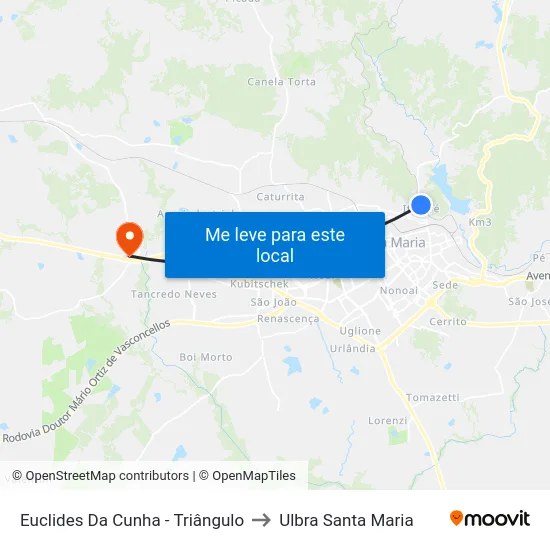 Euclides Da Cunha - Triângulo to Ulbra Santa Maria map