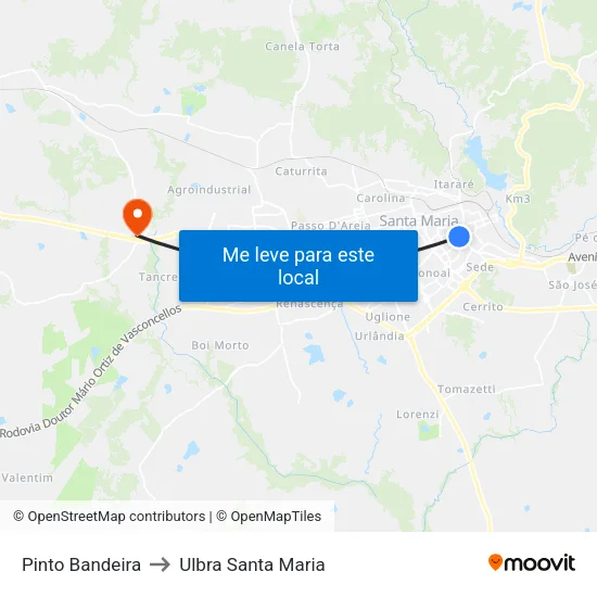 Pinto Bandeira to Ulbra Santa Maria map