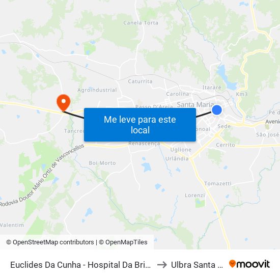 Euclides Da Cunha - Hospital Da Brigada Militar to Ulbra Santa Maria map