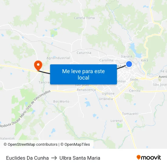 Euclides Da Cunha to Ulbra Santa Maria map