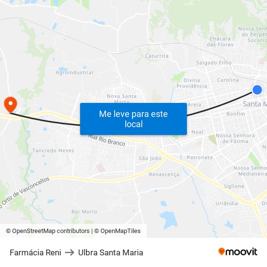 Farmácia Reni to Ulbra Santa Maria map