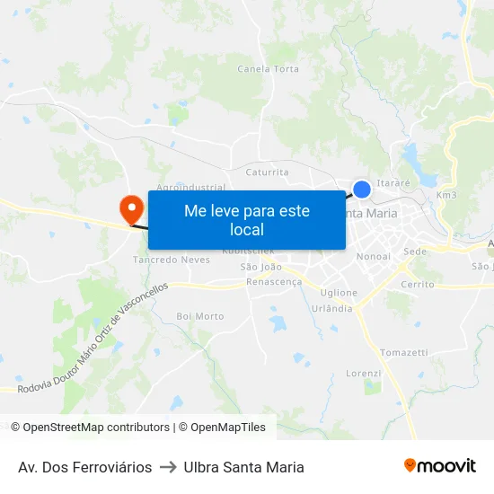 Av. Dos Ferroviários to Ulbra Santa Maria map