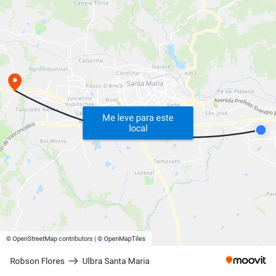 Robson Flores to Ulbra Santa Maria map