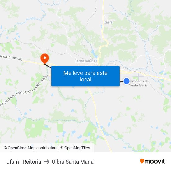 Ufsm - Reitoria to Ulbra Santa Maria map