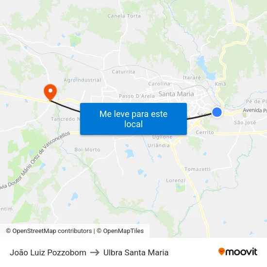 João Luiz Pozzobom to Ulbra Santa Maria map