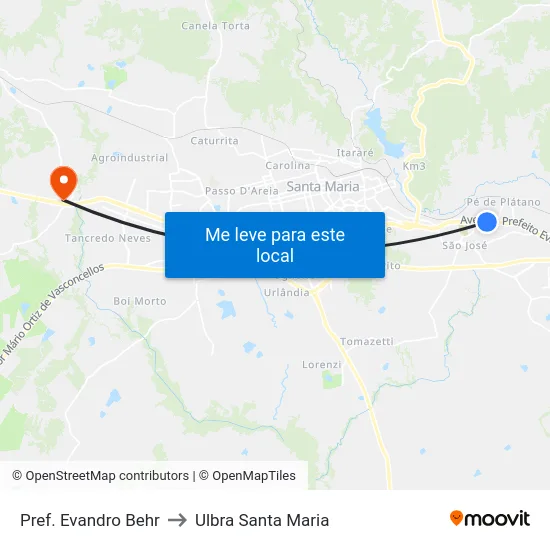 Pref. Evandro Behr to Ulbra Santa Maria map