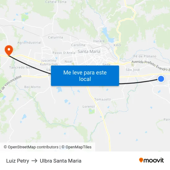 Luiz Petry to Ulbra Santa Maria map