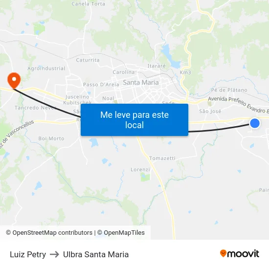 Luiz Petry to Ulbra Santa Maria map