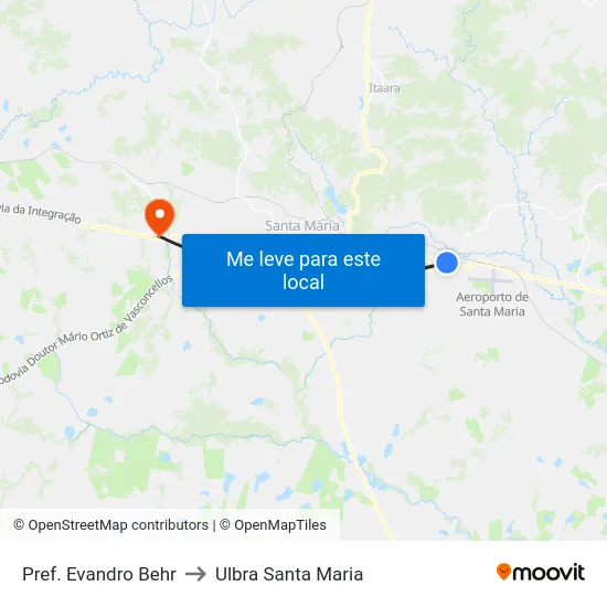 Pref. Evandro Behr to Ulbra Santa Maria map