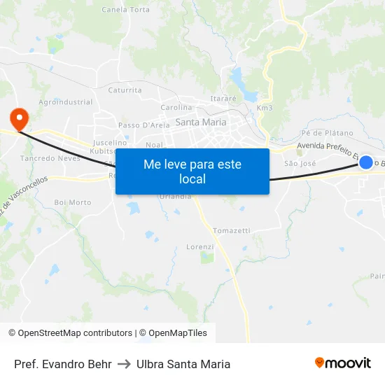 Pref. Evandro Behr to Ulbra Santa Maria map