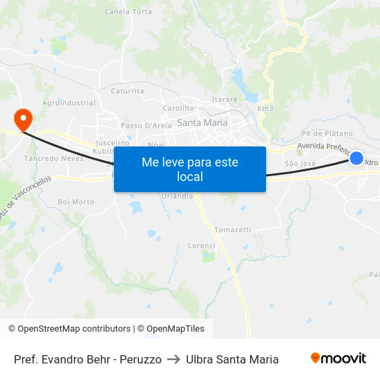 Pref. Evandro Behr - Peruzzo to Ulbra Santa Maria map