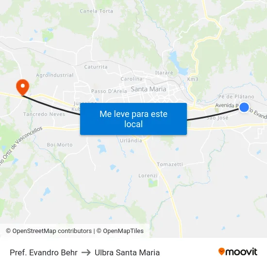 Pref. Evandro Behr to Ulbra Santa Maria map