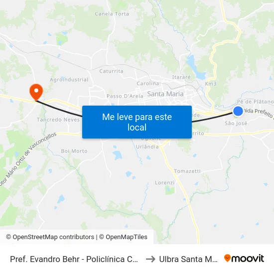 Pref. Evandro Behr - Policlínica Cauzzo to Ulbra Santa Maria map