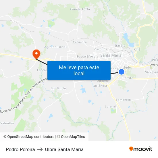 Pedro Pereira to Ulbra Santa Maria map