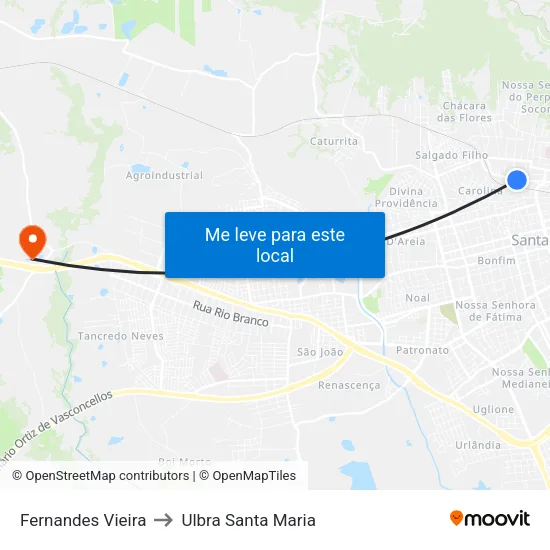 Fernandes Vieira to Ulbra Santa Maria map
