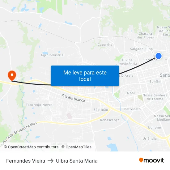 Fernandes Vieira to Ulbra Santa Maria map