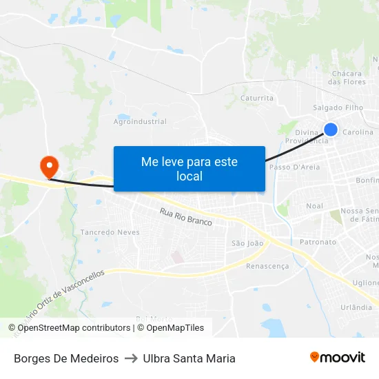 Borges De Medeiros to Ulbra Santa Maria map