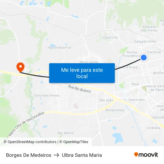 Borges De Medeiros to Ulbra Santa Maria map