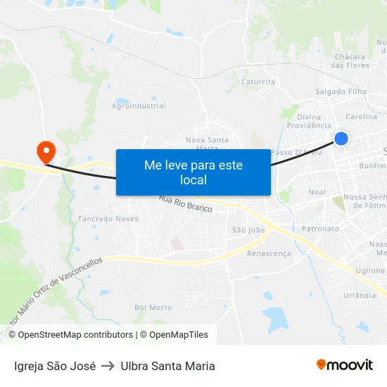 Igreja São José to Ulbra Santa Maria map