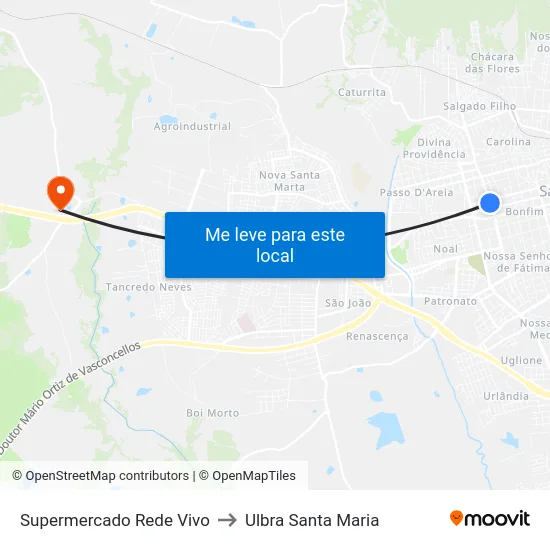 Supermercado Rede Vivo to Ulbra Santa Maria map