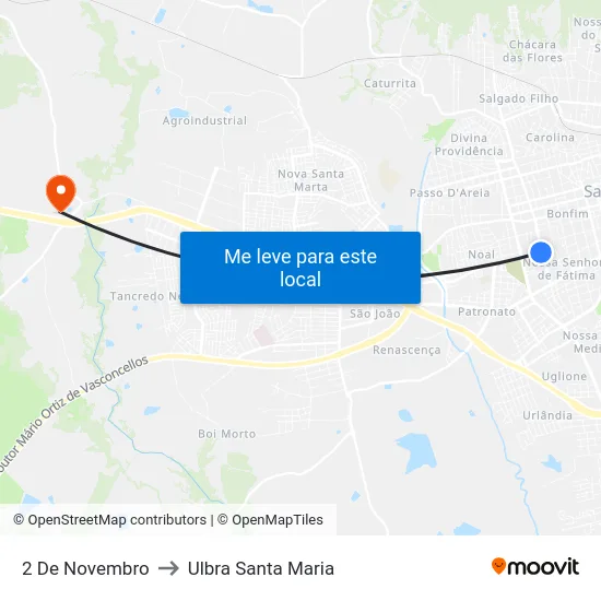 2 De Novembro to Ulbra Santa Maria map