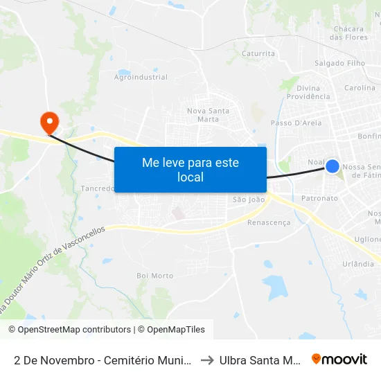 2 De Novembro - Cemitério Municipal to Ulbra Santa Maria map