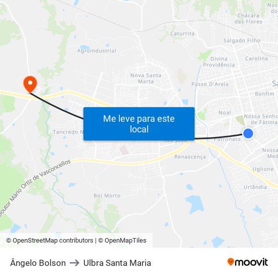 Ângelo Bolson to Ulbra Santa Maria map