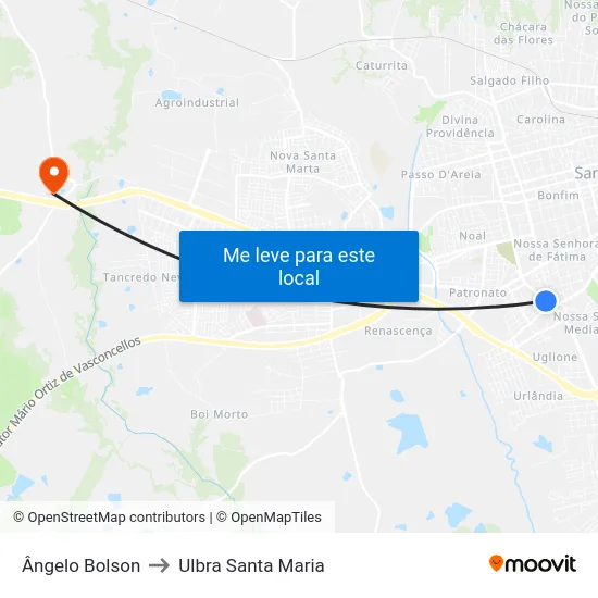 Ângelo Bolson to Ulbra Santa Maria map