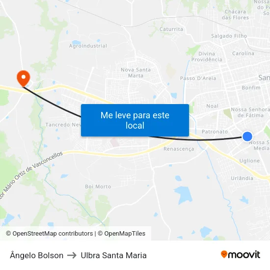 Ângelo Bolson to Ulbra Santa Maria map
