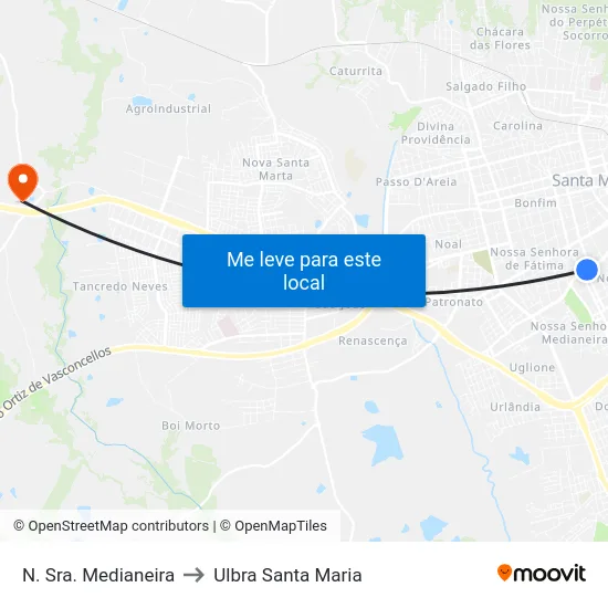 N. Sra. Medianeira to Ulbra Santa Maria map