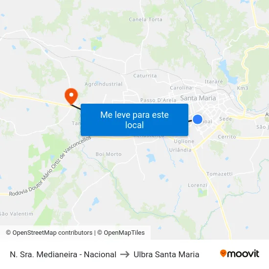 N. Sra. Medianeira - Nacional to Ulbra Santa Maria map