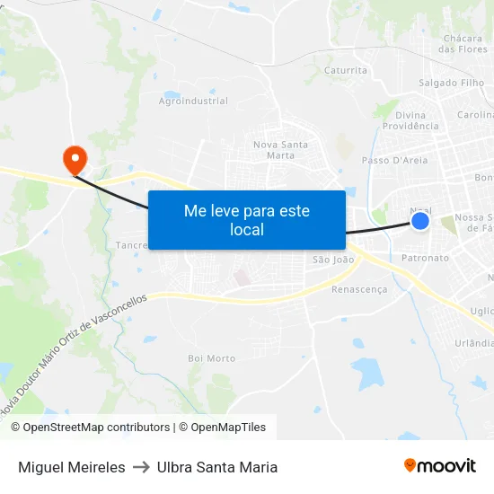 Miguel Meireles to Ulbra Santa Maria map