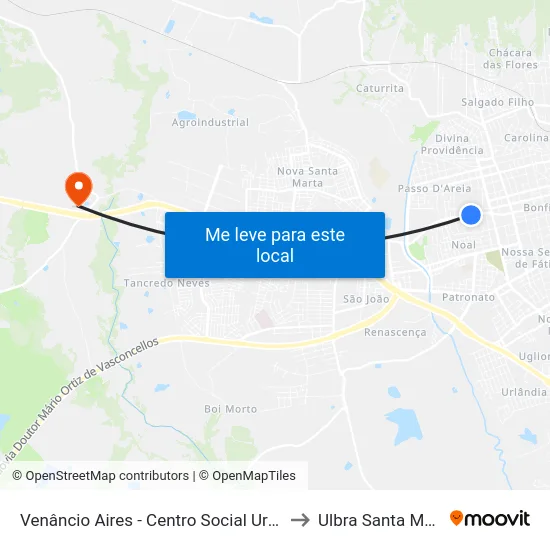 Venâncio Aires - Centro Social Urbano to Ulbra Santa Maria map