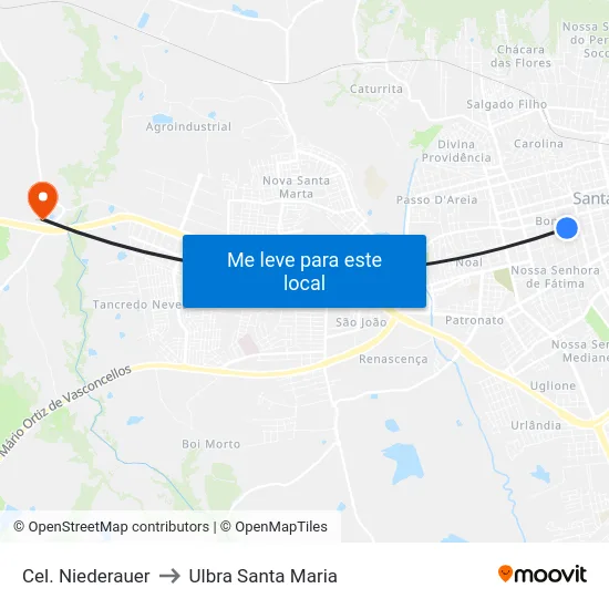 Cel. Niederauer to Ulbra Santa Maria map