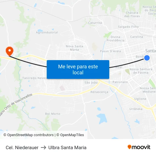 Cel. Niederauer to Ulbra Santa Maria map