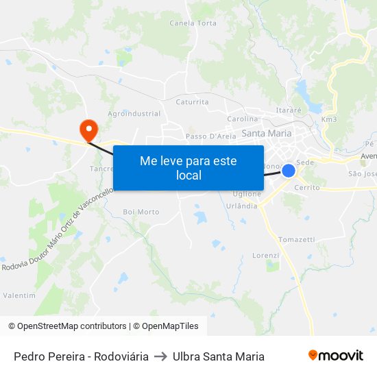 Pedro Pereira - Rodoviária to Ulbra Santa Maria map