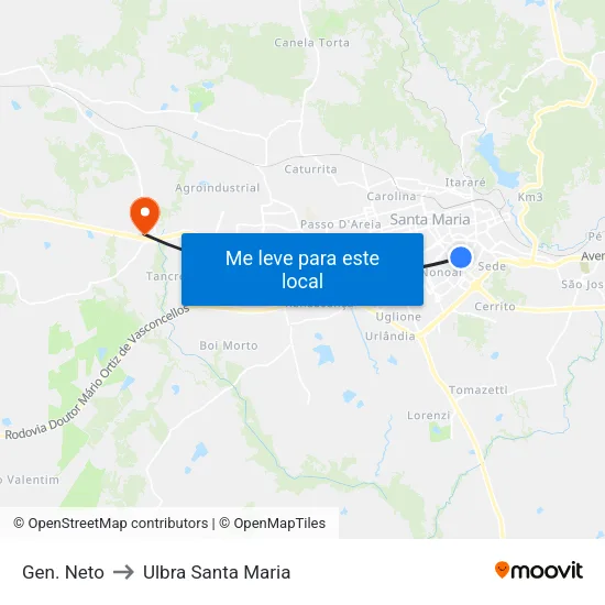 Gen. Neto to Ulbra Santa Maria map